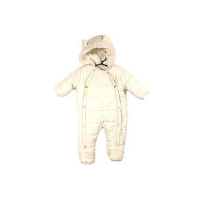 Weatherproof Infant One Piece Snowsuit 6-9 Months Cream Button Front Covers Feet